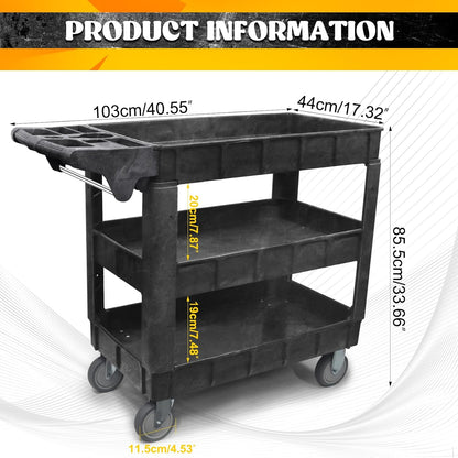 Opbergkar – Gereedschapswagen, Opbergwagen, Servicekar, Rollende Kar – 3-Laags, 2-In-1 Verstelbaar – Tot 259 Kg Draagvermogen, 5 Inch Zwenkwielen Met Rem