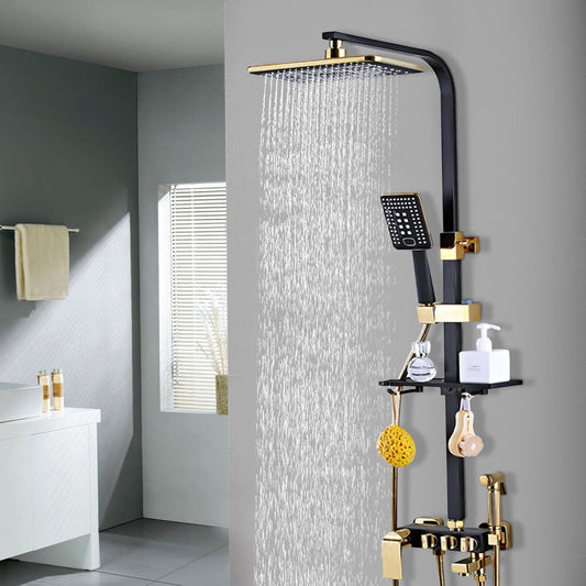 Shower Faucet Black Stainless Steel Rain Shower Set with Hand Shower Head Shower Set Hand Shower Set Hand Shower System Hot Cold with 2 Hoses for Wall Mounting - QUORE