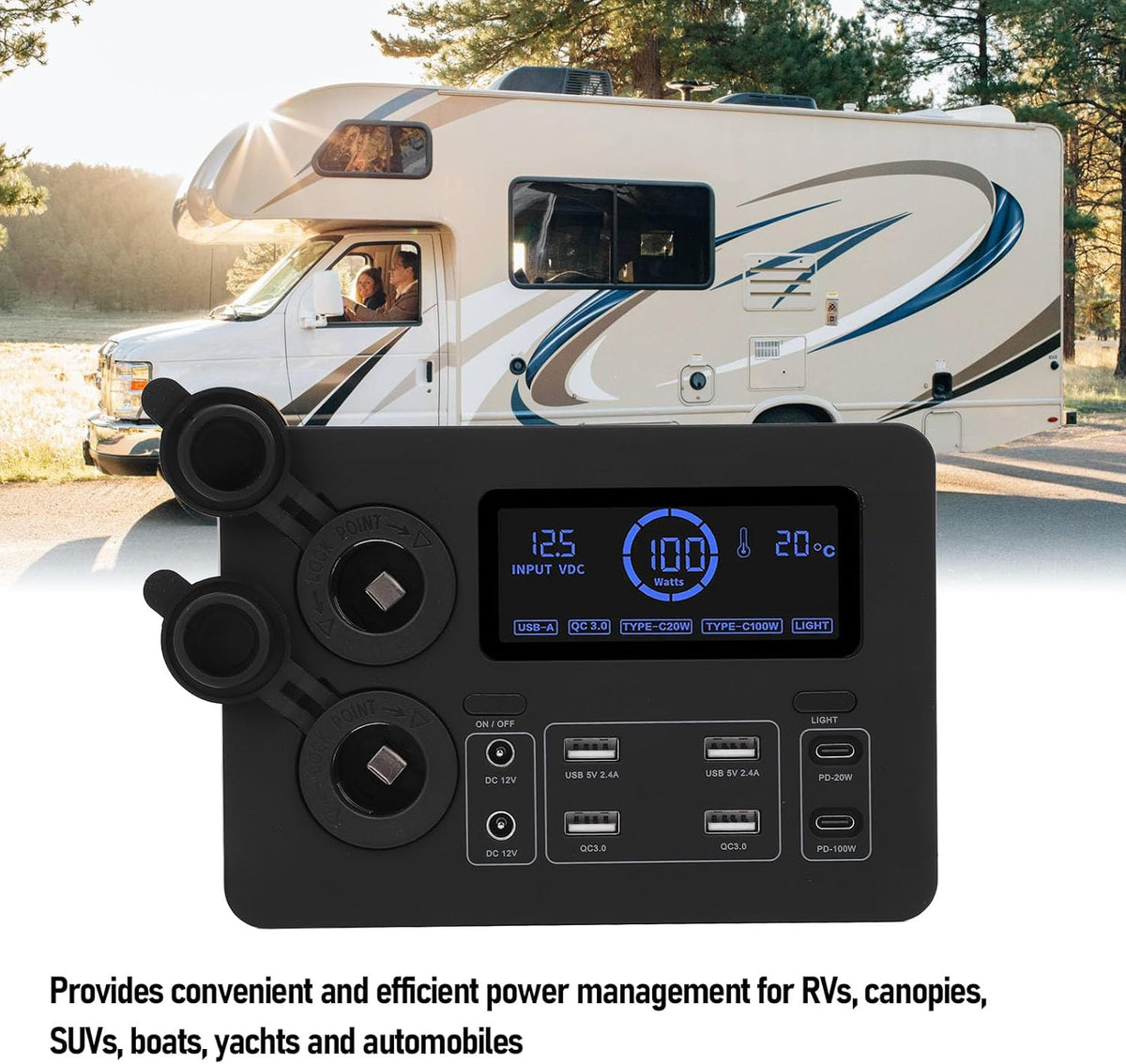 12V Power Box voor Boten Caravans en Auto’s met LCD Display USB C QC3 0 en 4 Anderson Uitgangen Multifunctionele Stroomverdeler voor Onderweg
