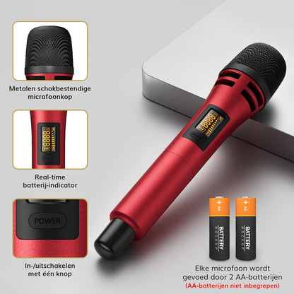 TONOR Draadloze Microfoons Systeem, 4x5 Kanalen Draadloze Handheld Dynamische Mic met Ontvanger, 60M UHF Bereik, Mics met stabiel signaal Transmissie voor Karaoke Zingen Feest Kerk DJ PA Speaker, Rood