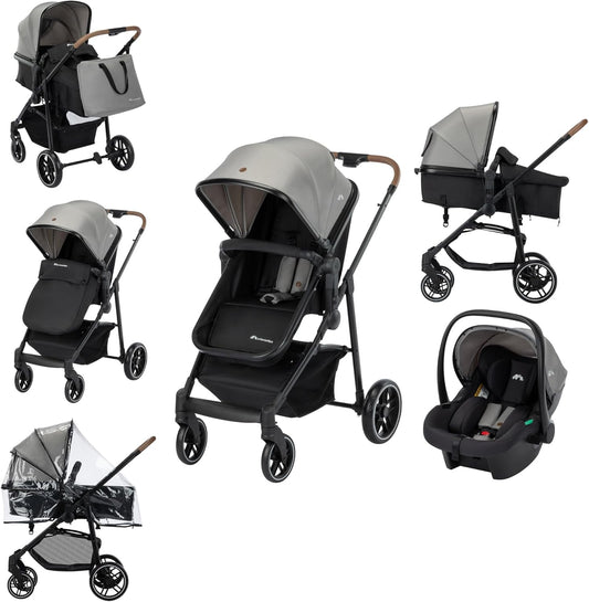 Bebeconfort Haze Trio Lux, 3 in 1 Kinderwagen Set Met Autostoeltje (i-Size), 0-4 jaar (max. 22 kg), 2-in-1-Zitting, Vlakke Ligstand, Compact Inklapbaar, Lichtgewicht Combi Wandelwagen, Tinted Grey