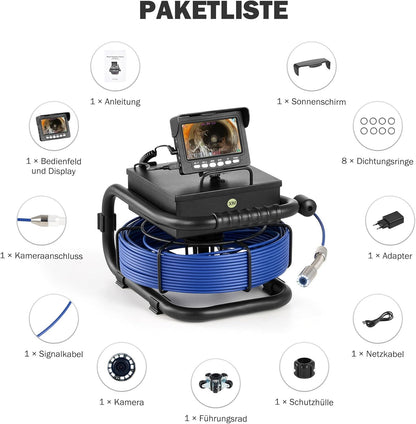 ZELCAN Inspectiecamera met 30 meter kabel en 4,3 inch lcd-scherm, videoinspectie voor buizen, waterdicht IP68, sonde met camera voor inspectieluizen voor afvoerbuizen