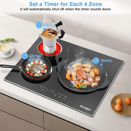 Keramische kookplaat3 zones, 5700 W, 60 cm, Touchbediening, ingebedde, veiligheidsbescherming, timer, 9 vermogensniveaus, geen stekkerverbinding