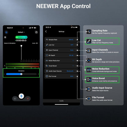 NEEWER CM26 Pro AI Draadloze Microfoon Compatibel met iPhone Android Telefoon Camera PC, Lavalier Revers Mic DSP/MCU Ruisonderdrukking Mute Gain Low Cut 48KHz/24Bit 88dB SNR 50H Batterij 100 m Bereik