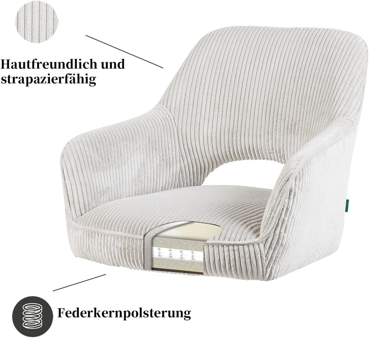 DUBI Möbel Dining Chairs 2-piece 360° swivel with pocket spring, high seating comfort, up to 150 kg, durable fabric light grey, solid oak frame in timeless design, Mika-Lena - QUORE