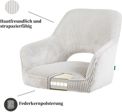 DUBI Möbel Dining Chairs 2-piece 360° swivel with pocket spring, high seating comfort, up to 150 kg, durable fabric light grey, solid oak frame in timeless design, Mika-Lena - QUORE
