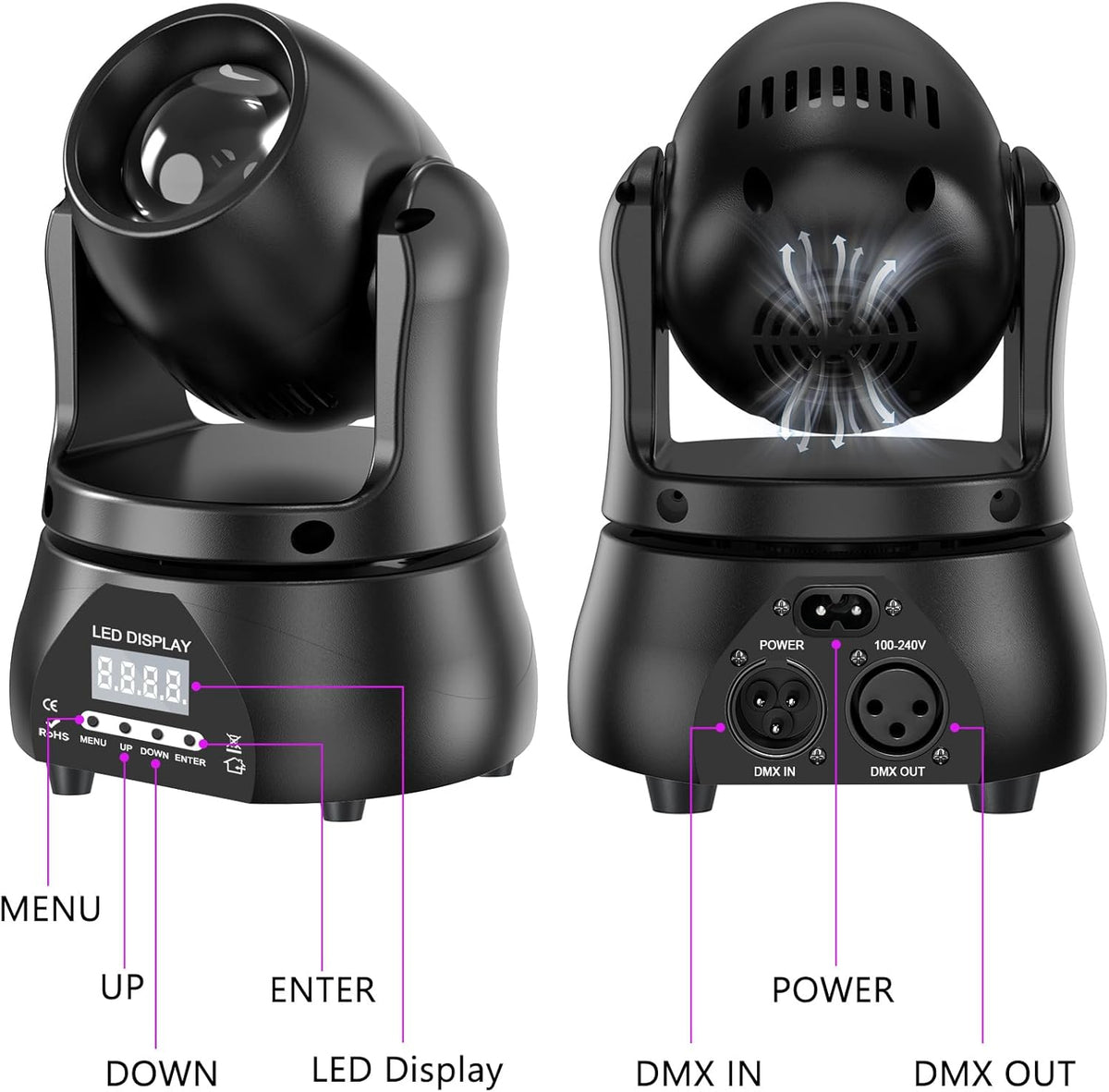 Mini 60W Beam Moving Head Podiumlamp, RGBW LED Partylicht DMX512 met spraakbediening, professionele verlichtingsinstallatie voor podiumverlichting, disco, DJ, bar, kerst