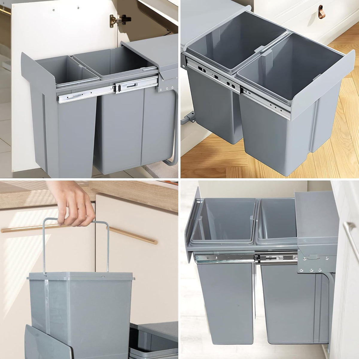 Nisorpa Trek Keuken Afvalbak 10L + 20L Recycling Keuken Kast Kast Vuilnisbakken Afvalcontainers Sluit Vuilnisbak met twee compartimenten voor Afval Sorteren 480x260x418mm Grijs
