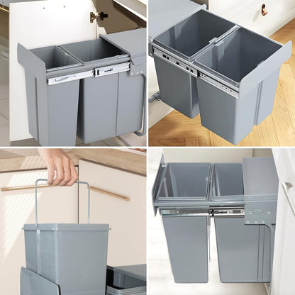 Nisorpa Trek Keuken Afvalbak 10L + 20L Recycling Keuken Kast Kast Vuilnisbakken Afvalcontainers Sluit Vuilnisbak met twee compartimenten voor Afval Sorteren 480x260x418mm Grijs