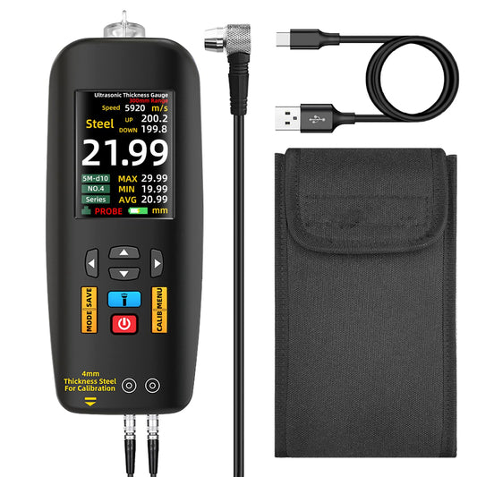 BSIDE Ultrasone diktemeter, 1-300 mm, oplaadbaar, 7,1 cm, lcd-kleur-metaaldikte, met sonde voor metalen materialen