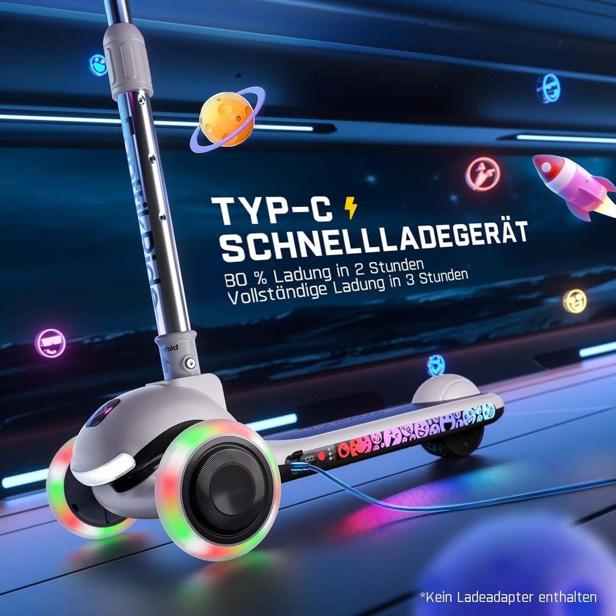 FanttikRide K9 Pro Elektrische step voor kinderen, 3/6/10 km/u, AI-snelheidsmodus, Type-C snel opladen, 5 verlichtingsmodi, verstelbaar stuur, voor kinderen tot 60 kg