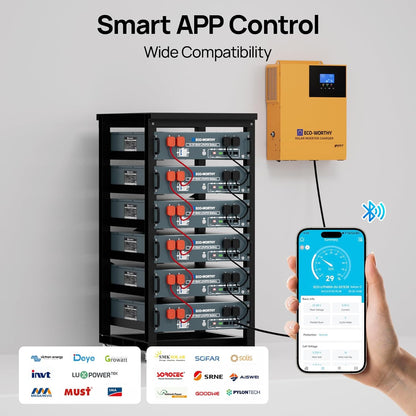 ECO-WORTHY LiFePO4 48V 50Ah Bluetooth with 100A BMS, 2.56 kW 48 V Lithium Battery, Solar Server Cabinet for Solar System, Complete Set, Photovoltaic Installation - QUORE