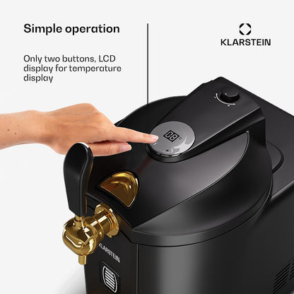 KLARSTEIN Beerkules Bierdispenser - 5 liter vaatcompatibiliteit, ultrasnelle koeling, instelbare temperatuur, CO2-cartridgesysteem, LCD-display, zwart-goud - perfecte biermachine voor thuisbars