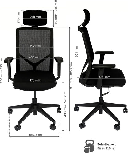 Bureaustoel – Ergonomische Bureaustoel – Draaistoel – Computerstoel – Netwerkstoel – Synchroonmechanisme – In Hoogte Verstelbare Hoofdsteun – Ademend Mesh Rugleuning
