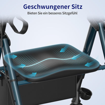VOCIC Rollator, opvouwbaar en licht, met zitje, rollatoren voor senioren, inklapbaar, met 20 cm banden voor alle terreinen, zitje en handgreep, in hoogte verstelbaar, groen