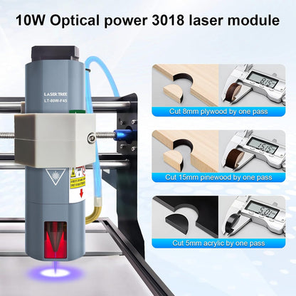 LASER TREE CNC 3018 Lasermodule Kit, 10W optisch vermogen laserkop met luchtondersteuning, vaste brandpuntsafstand 45mm lasergraveermodule, dubbele puntcompressie Compatibel met CNC 3018 machine, 12V