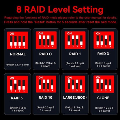 Harde schijfbehuizing, CENMATE 4-bay RAID-behuizing 5 Gbps met ventilator voor 2,5/3,5 SATA HDD/SSD, USB A/C 3.0+eSATA-kabel, 3,5 harde schijfbehuizing ondersteunt 80 TB capaciteit, 8 RAID-modi, DAS