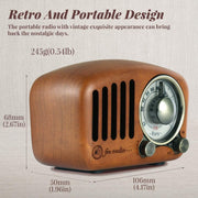 Draagbare Radio - Retro Radio - met FM - MP3-speler - via SD - Bluetooth - AUX - 270° Wijzerplaat - Battery-Aangedreven - 10.6 x 5 x 6.8 cm - Klassiek Kersenhout
