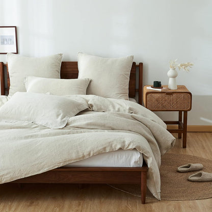 Simple&Opulence King-Grootte Duvet Cover Set - 100% Linnen Duvet Cover - 1 Ademt Soft Deken met 2 Kussenhoes - Luxueus Hypoallergene Vlas Linnen Beddengoed - Hennepkleurig