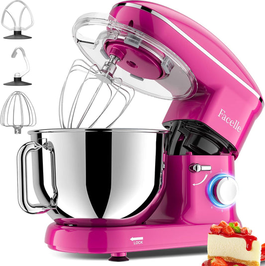 Facelle Staande mixer, 1500 W 6-speed kantel-head voedselmixers taartmixer keuken elektrische keukenmixer met 6L roestvrijstalen kom, deeghaak, platte klopper, garde, spatbescherming, om te bakken