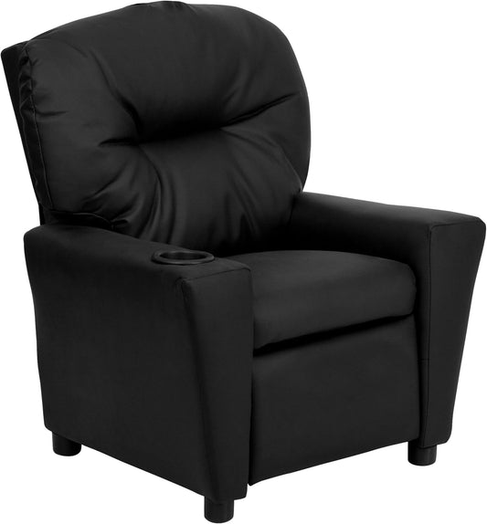 Flash Furniture Contemporary Kids Fauteuil met bekerhouder, leer, zwart ledersoft, set van 1