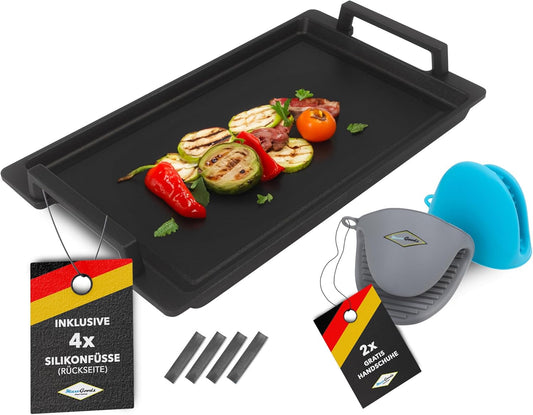 Gegoten aluminium grillplaat Teppanyaki (41 x 24 x 2,5 cm) voor inductie en alle gangbare kookplaten - keramisch oppervlak - anti-aanbaklaag - antislip - Made in Germany - PFOA-vrij