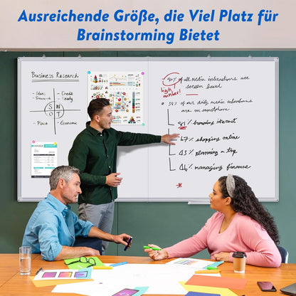 Maxtek Whiteboard, magnetisch, 180 x 120 cm, magneetbord met aluminium frame en afneembaar dienblad, droog afwasbaar, aan beide zijden beschrijfbaar, prikbord, magnetisch, geschikt voor kantoor,