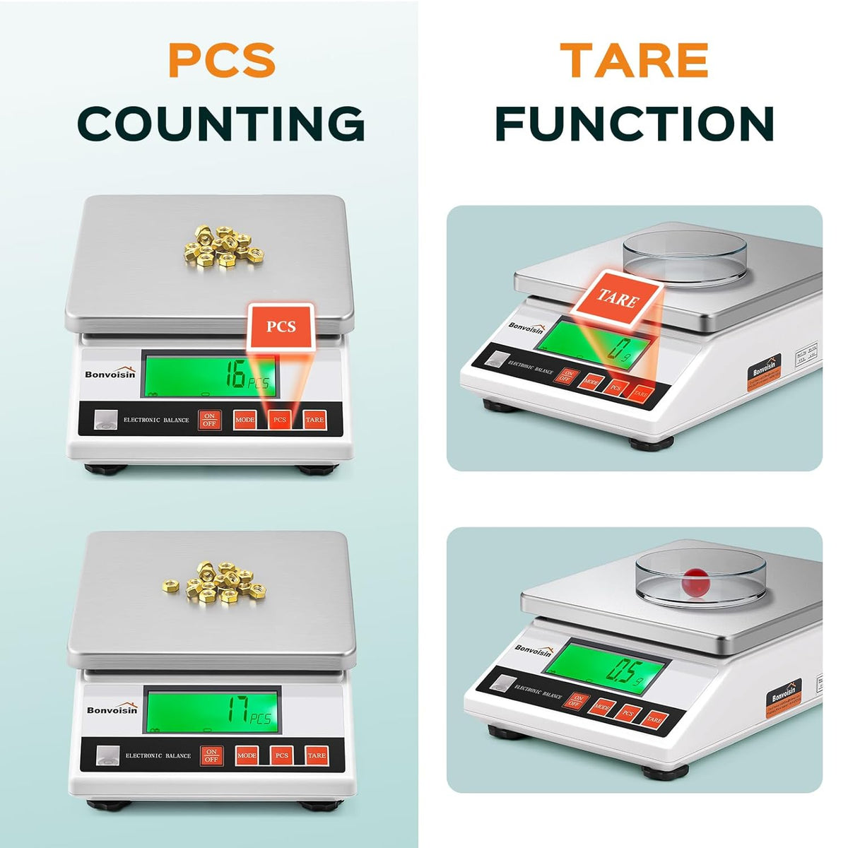 Bonvoisin Precisieweegschaal, 10 kg/0,1 g, industriële weegschaal, digitale analytische weegschaal, laboratoriumweegschaal voor sieraden en school, met CE-certificering, professionele elektronische