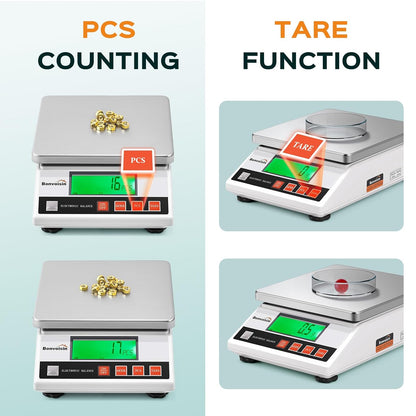 Bonvoisin Precisieweegschaal, 10 kg/0,1 g, industriële weegschaal, digitale analytische weegschaal, laboratoriumweegschaal voor sieraden en school, met CE-certificering, professionele elektronische