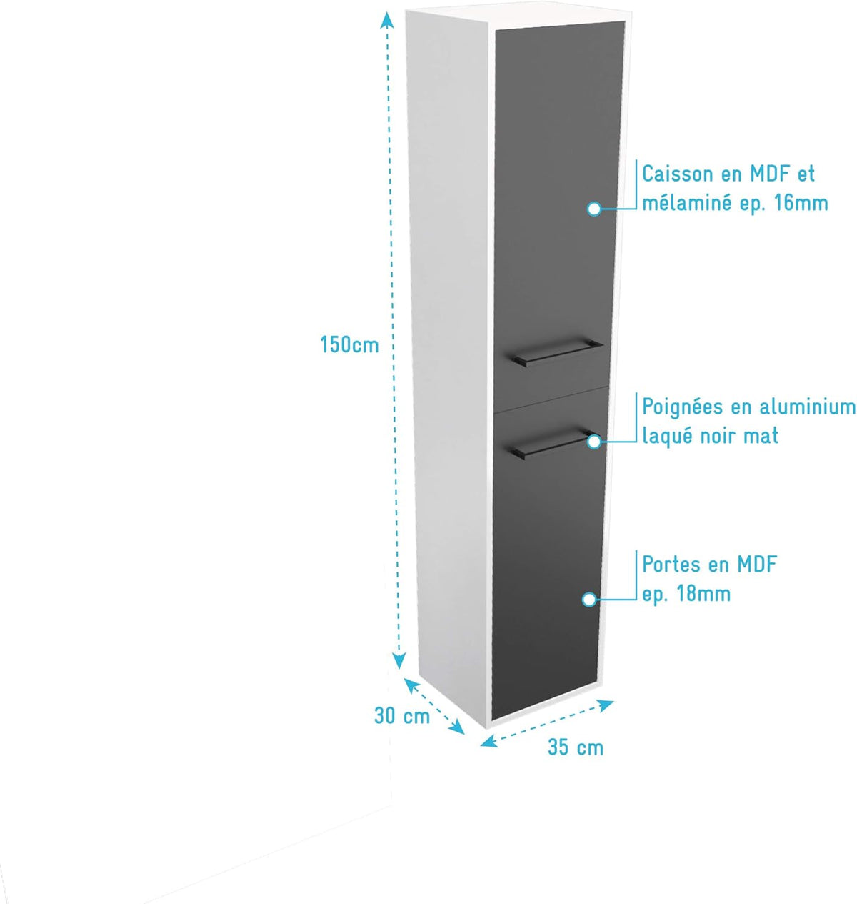 Aurlane PACM026 Structura P026 badkamerkolom, zwart/wit