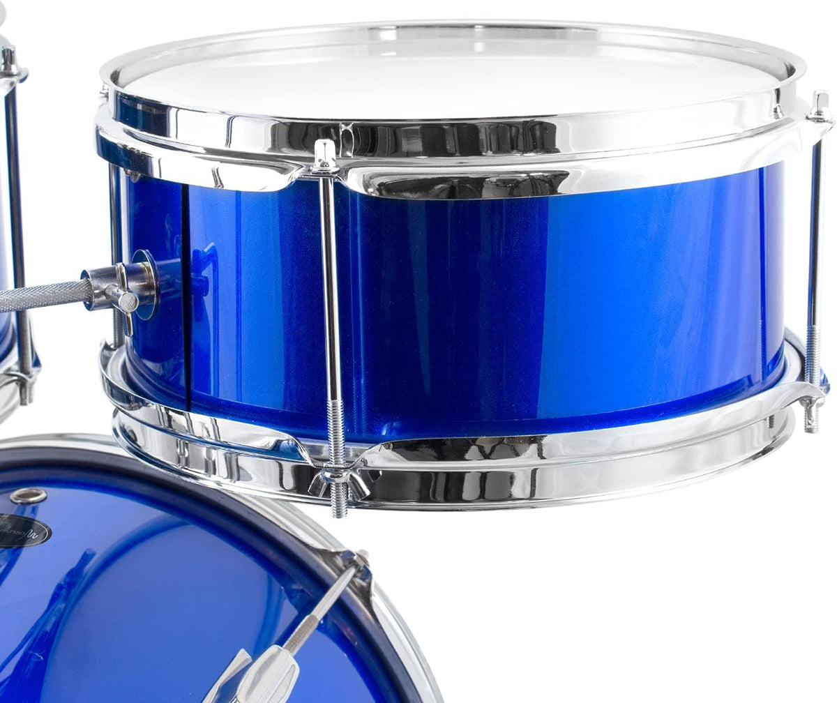 Kids Drum Kit - Blauw 3-delige Junior Drumset, Kinderdrumset met Troon en Drumsticks
