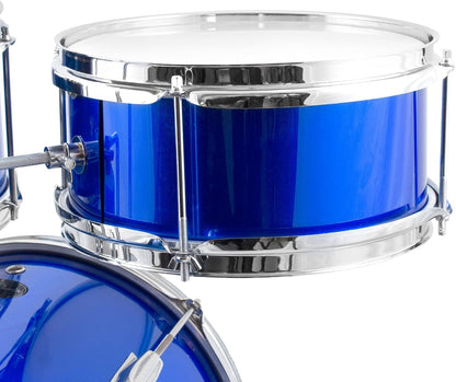 Kids Drum Kit - Blauw 3-delige Junior Drumset, Kinderdrumset met Troon en Drumsticks