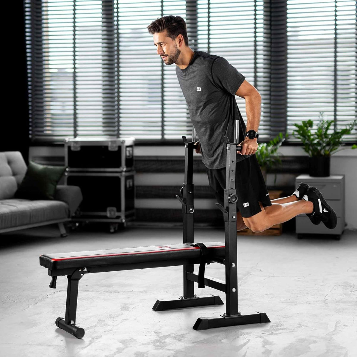 Hop-Sport 1080 Adjustable Fitness Bench, Strength Station with Long Dumbbell Set, Bar, Weights 39/69/99 kg Available - QUORE