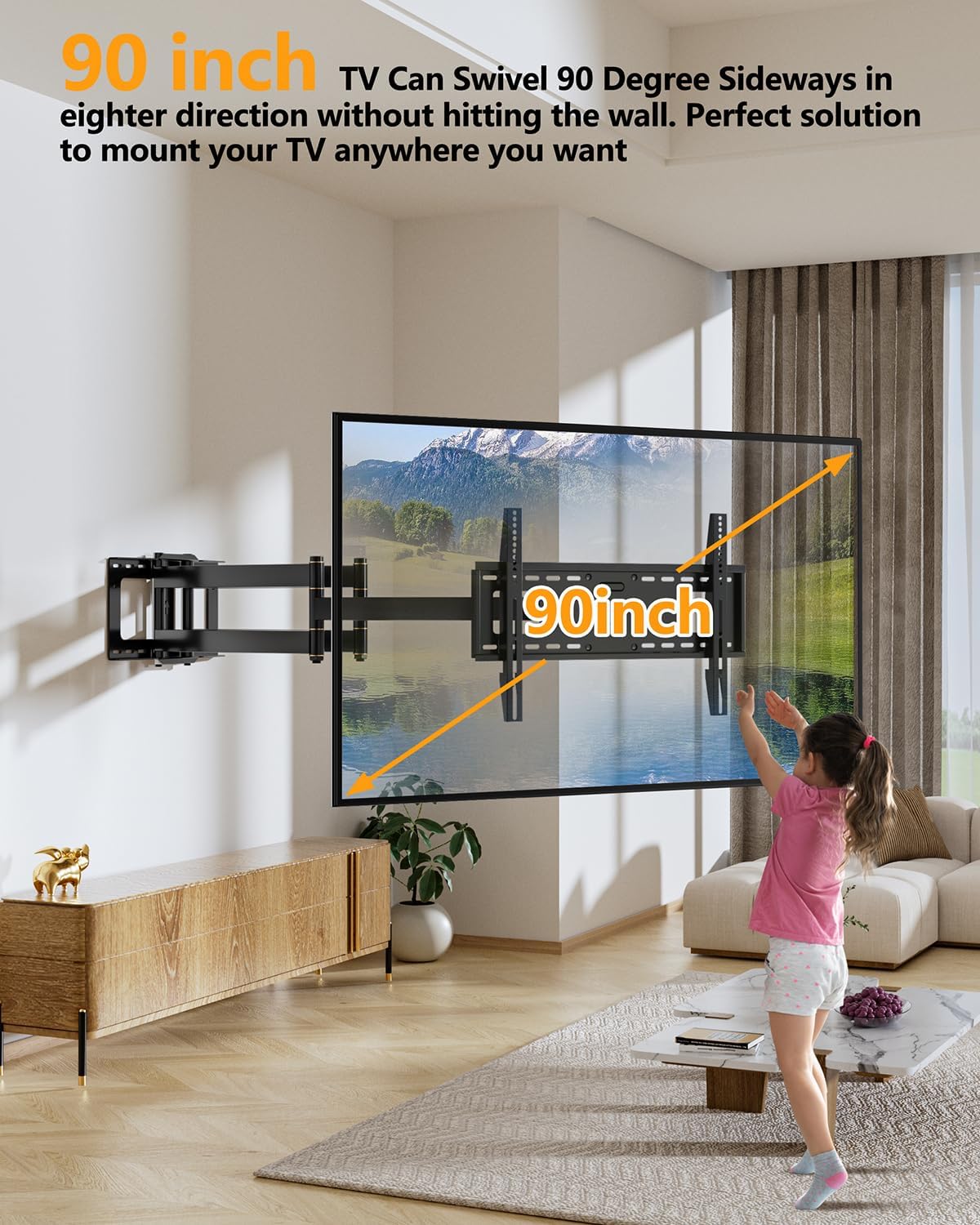 TV Muurbeugel – TV Beugel – TV Wandbeugel – TV Muursteun – TV Ophangbeugel – Voor 50-90 Inch TV's – Extra Lange Arm Tot 1090 Mm