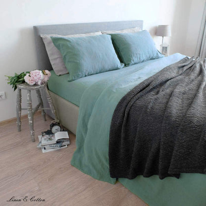 Linen & Cotton Zacht Beddengoed Set Alicia - 100% Gewassen Linnen, Munt Groen (140 x 200 cm) Beddenset Dekbedovertrek Kussensloop Dubbel Bed Twin King Size Single Eenpersoons Tweepersoons Winter Zomer