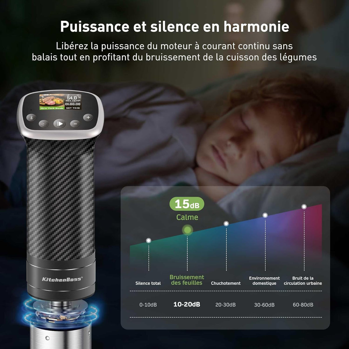 KitchenBoss Warmtedompelaar Vacuüm Koken: Wifi Thermo Diver 1100W APP Controle Vacuüm Cooker Cooker voor Nauwkeurige Temperatuurregeling TFT-display