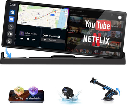 【4-in-1】Carplay Android Auto Scherm voor in de Auto met YouTube/Netflix/Tiktok, Exclusieve Houder 10,26 inch Carplay-scherm Car Play Autoradio met Achteruitrijcamera Dual-band WLAN, Bluetooth