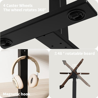 ETHU Overbedtafel met in hoogte verstelbaar, 67-101 cm pneumatische lift mobiel bureau met wielen, 20 kg laadvermogen, rollend laptopbureau voor nachtkastje, bank en thuiskantoor (donkerbruin)