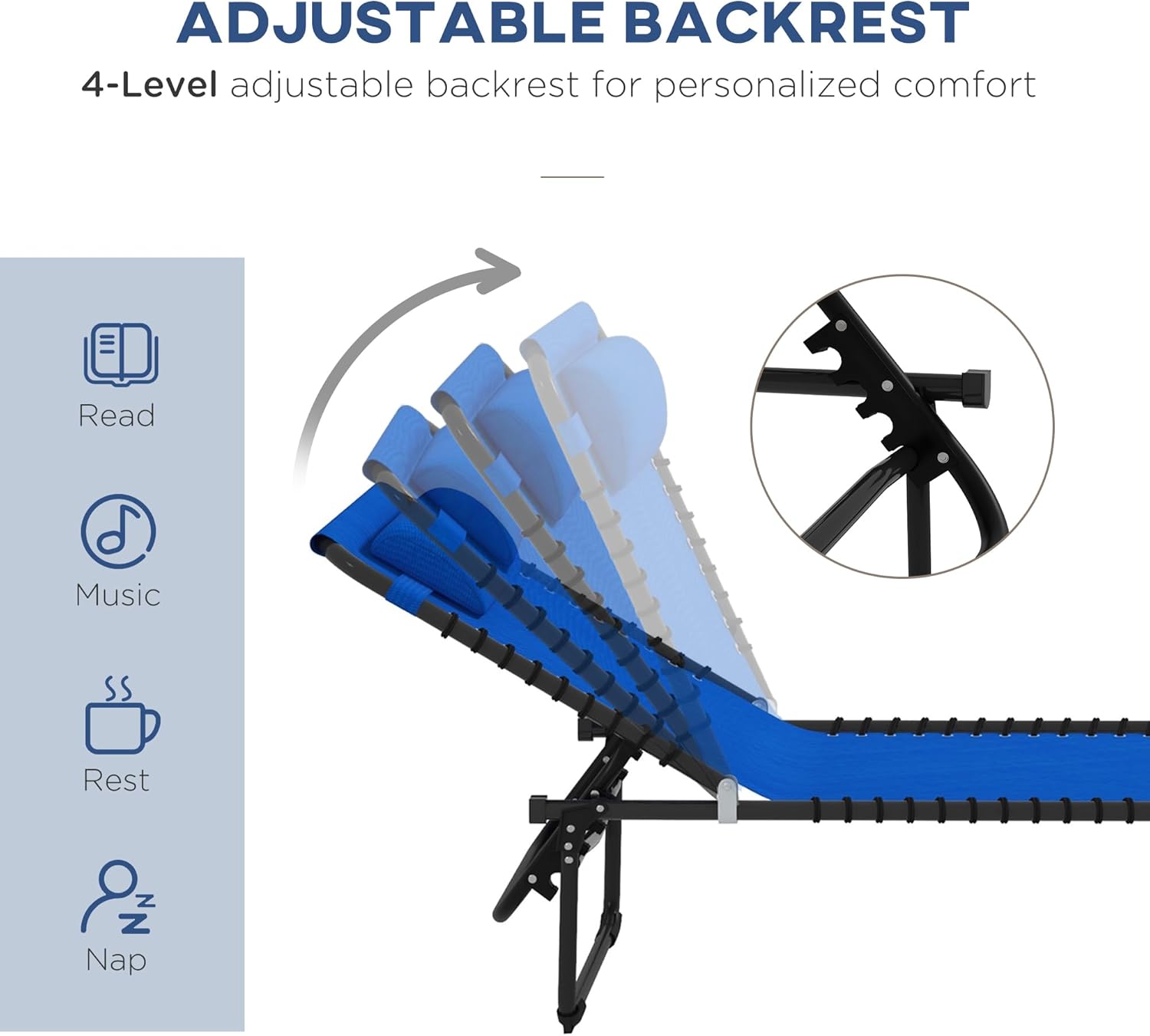 Outsunny 2 Piece Folding Sun Loungers, Outdoor 4 Levels Adjustable Backrest Reclining Chaise Chairs, Steel Frame Recliner for Camping, Hiking, Navy Blue - QUORE
