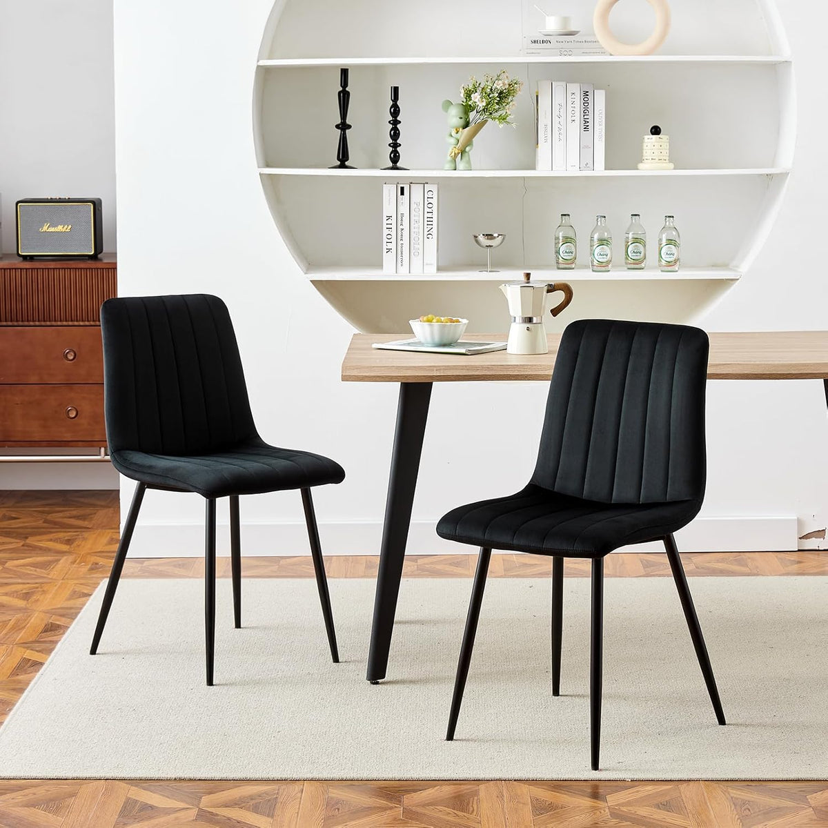 TUKAILAi Eetkamerstoelen, set van 2, zwart fluweel gestoffeerde zitstoelen met rugleuning en metalen poten, lounge make-upstoel voor thuis, woonkamer, slaapkamer, restaurant