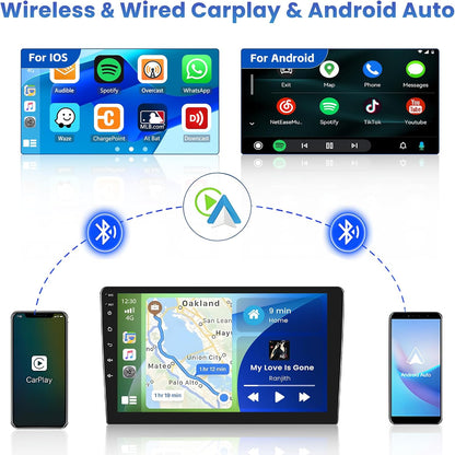 Autoradio Voor Compacte Auto’s 2004-2014 – Multimediascherm – Navigatiesysteem – Touchscreen Radio – Android 13 Autoradio – 10,1 Inch HD-Touchscreen – Draadloos CarPlay & Android Auto