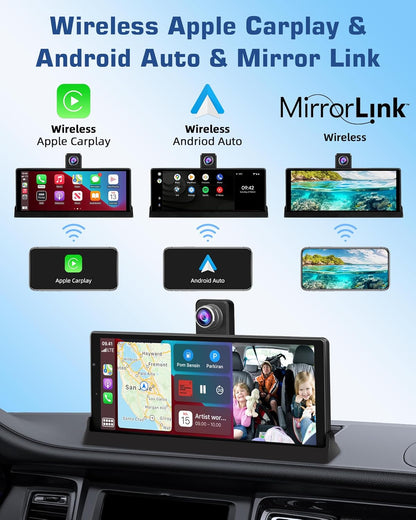 Exclusieve houder: Carplay display, Android autodisplay met 350° draaibare 4K dashcam, 10,26 inch draagbare driveplay-autoradio, Carplay Dual-Bluetooth rijnavigatie Siri G-oogle