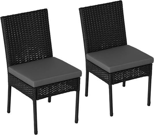 Tuinstoelen – Garden Stoelen – Balkonstoelen – Terrasstoelen – Kunststof Rieten Stoelen – Met Kussen – Gepoedercoat Metalen Frame – Zwarte Kleur