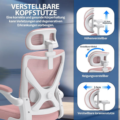 TRALT Bureaustoel, ergonomische bureaustoel met verstelbare lendensteun, hoofdsteun, bureaustoel, gamingstoel in X-vorm, bureaustoel, computerstoel, 150 kg, roze