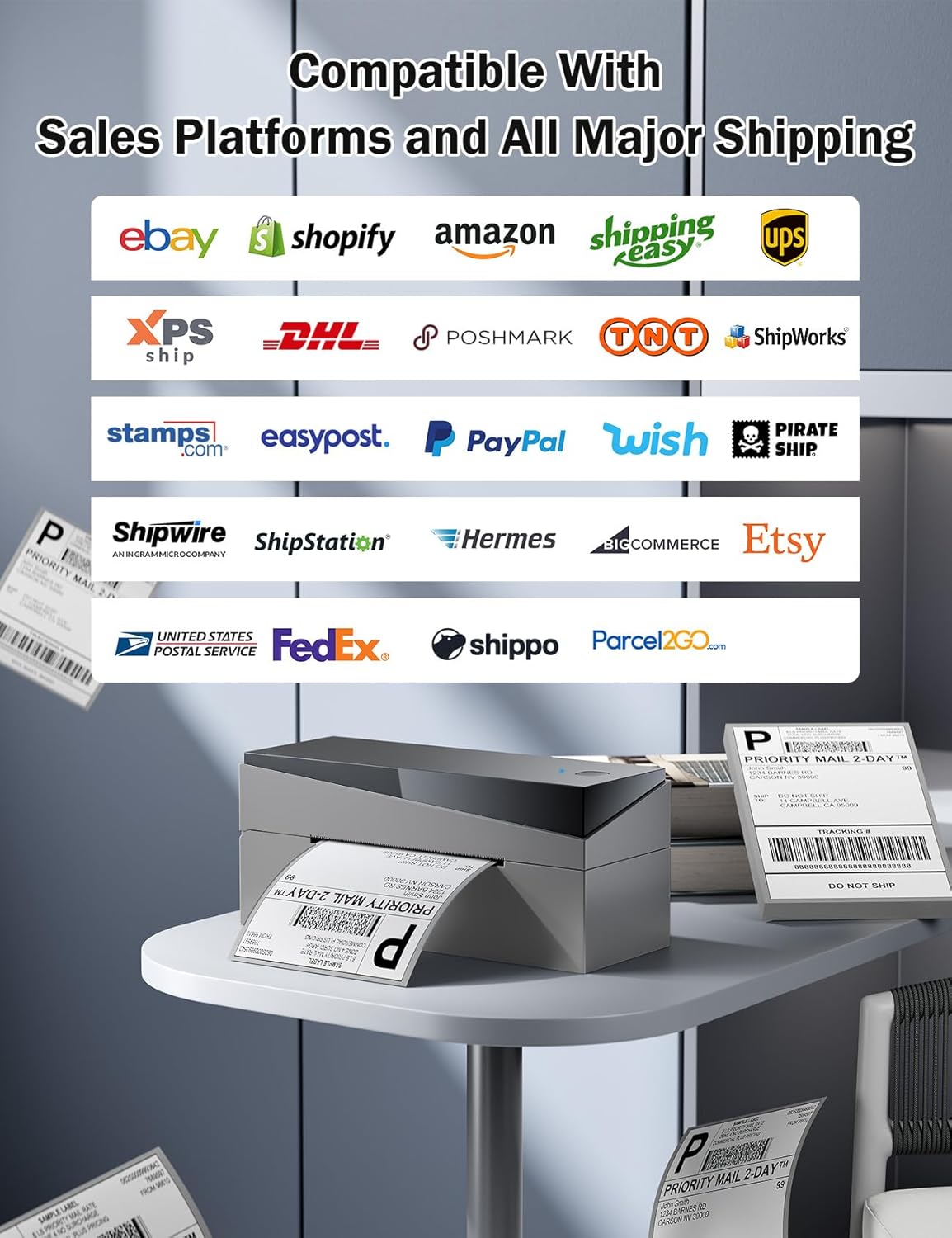 Memoking Bluetooth DHL labelprinter, mobiele Thermo 4 x 6 verzendlabels, printer voor kleine familiebedrijven, 249-BT printer voor eBay, Etsy, UPS, USPS, Amazon, Royal Mail, Hermes, Shopify, FedEx
