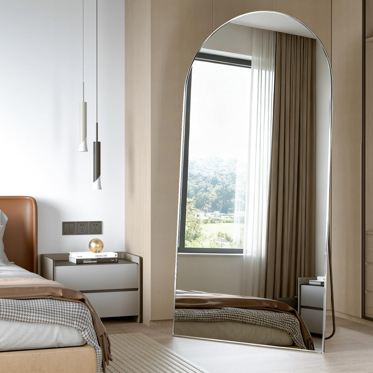 CASSILANDO Spiegel in volledige lengte, 180 x 80 cm, staande staande staande spiegel, zilverkleurig, om op te hangen of tegen de muur te zetten, voor garderobe, slaapkamer, woonkamer (zilver)