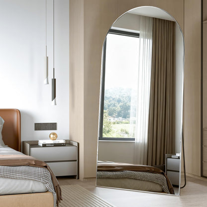 CASSILANDO Spiegel in volledige lengte, 180 x 80 cm, staande staande staande spiegel, zilverkleurig, om op te hangen of tegen de muur te zetten, voor garderobe, slaapkamer, woonkamer (zilver)