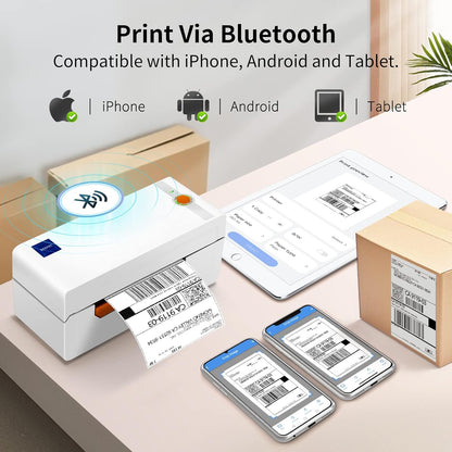 JADENS Bluetooth thermische labelprinter, 4 x 6 verzendlabelprinter voor verzendpakketten 203 DPI, 1.2"-4.1" afdrukformaat compatibel met Hermes, Royal Mail, Amazon, Shopify