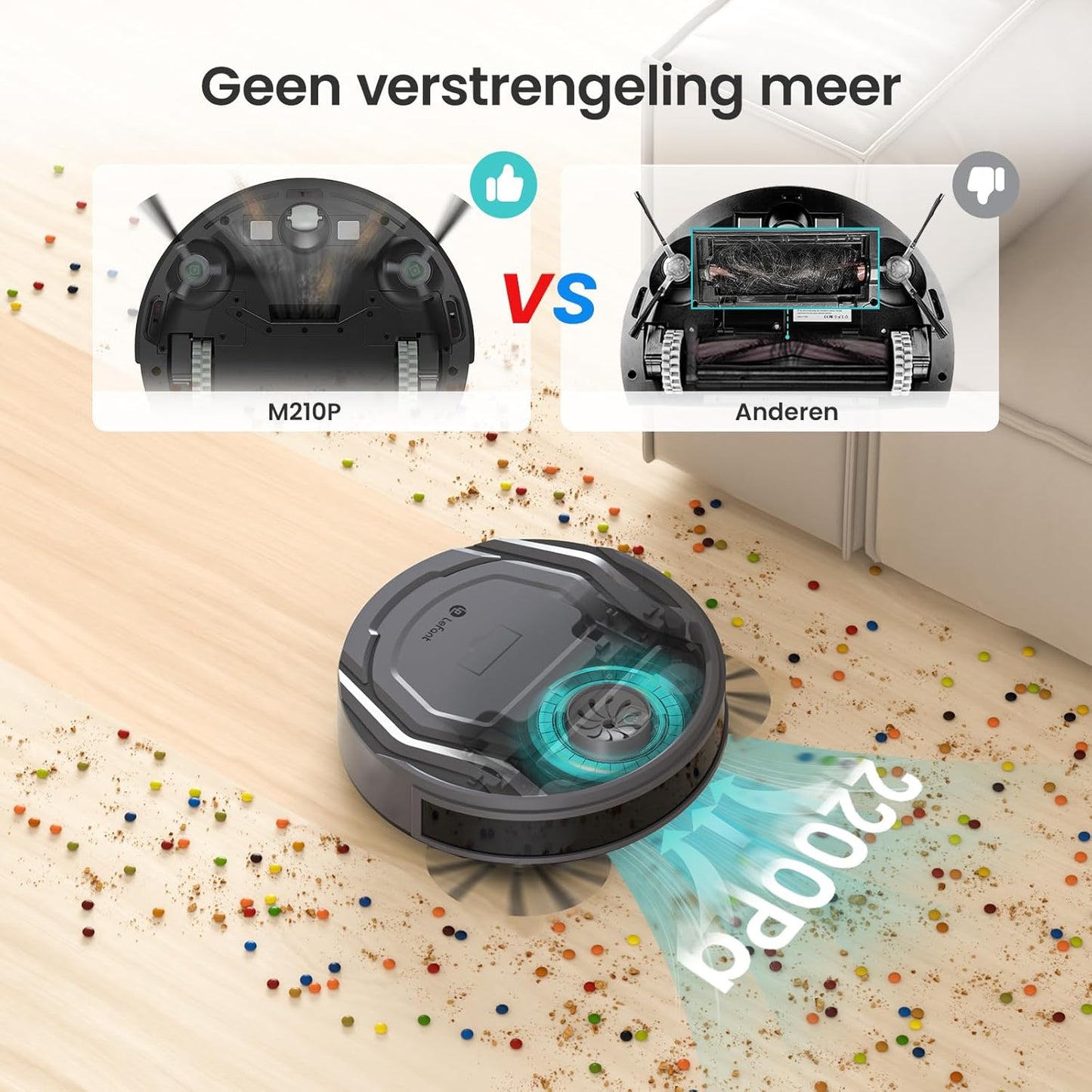 Lefant Robotstofzuiger M210P, Dun & Stil, 2200 Pa Zuigkracht, WiFi/Bluetooth/Alexa & App, 6 Reinigingsmodi, Zelfopladend, Tot 120 Min Looptijd, Ideaal Voor Dierenharen, Harde Vloeren & Tapijt