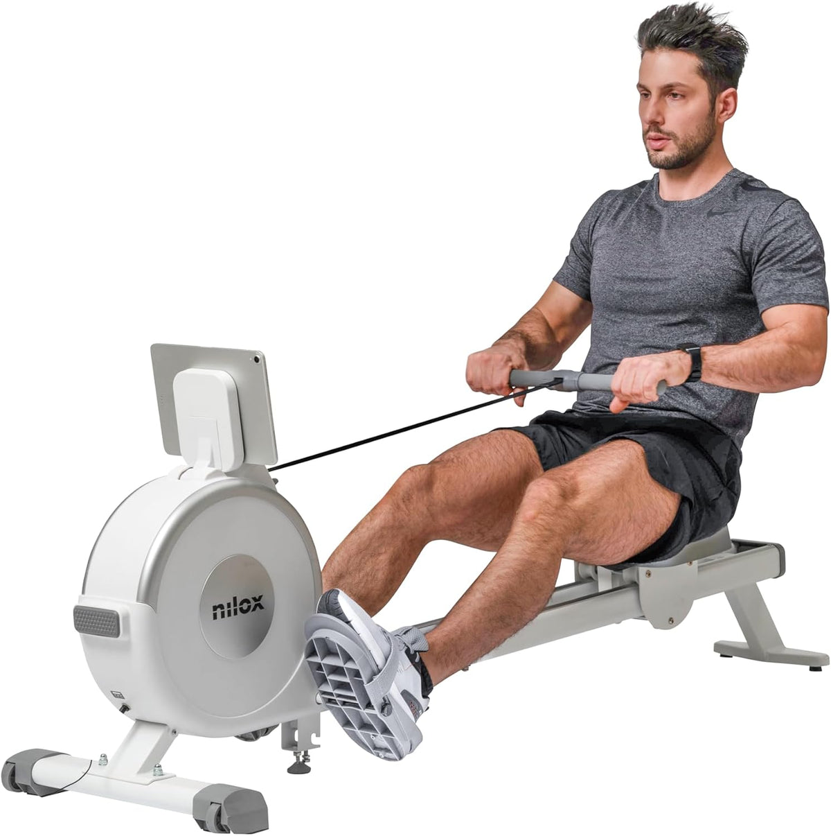 Nilox Rowing Machine XR1, inklapbaar roeitoestel voor thuis met 3 kg zwaar magnetisch vliegwiel, weerstand in 16 standen, tablethouder, stil en compact